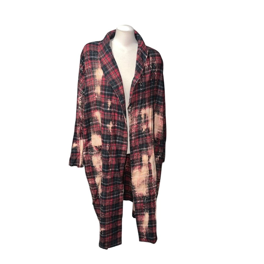 Vintage-Inspired Mens Plaid Duster Robe Bleached Effect One Size Fits Most Fruit